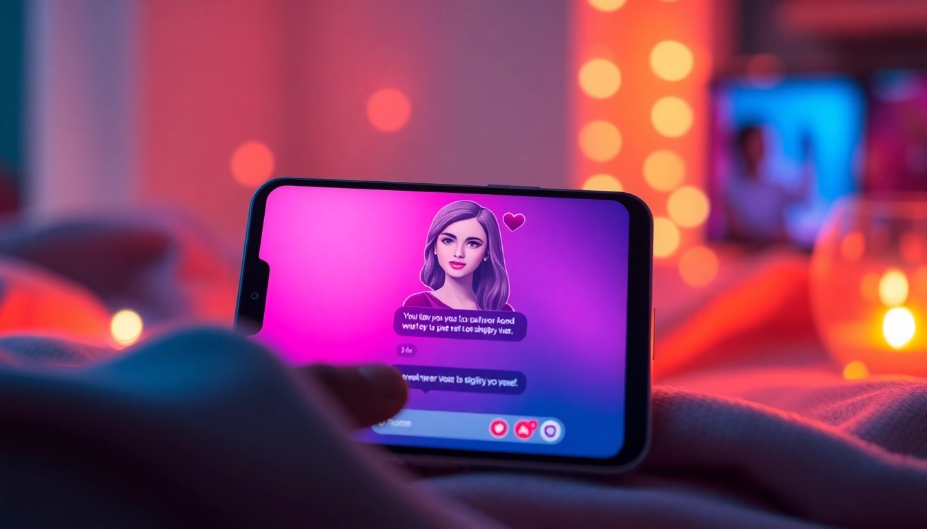 An illustration of a smartphone displaying an AI chat interface, conveying intimacy and allure.