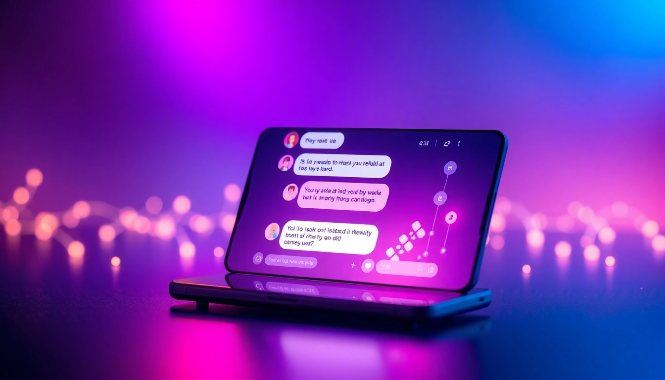 Futuristic AI chatbot interface on a modern device with glowing holographic effects and a warm, inviting atmosphere.