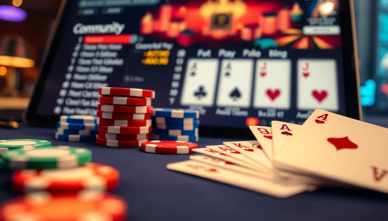 Picture of lively Clubgg poker scene with colorful chips and cards, showcasing community and skill development for online players.