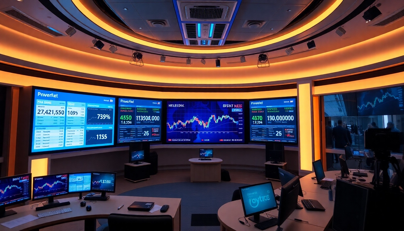 Online News Portal featuring a professional newsroom with financial charts and digital displays