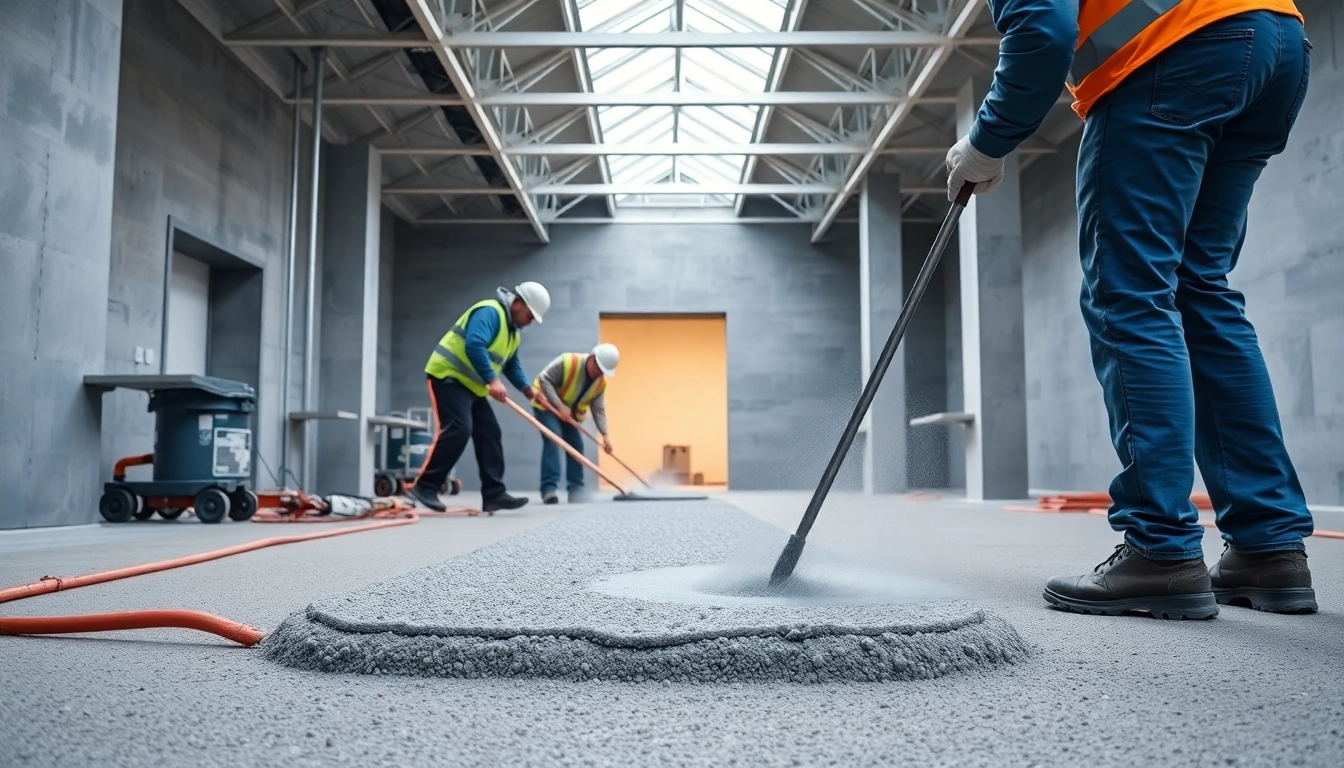 Experienced technicians applying liquid screeding in Birmingham for smooth, durable flooring