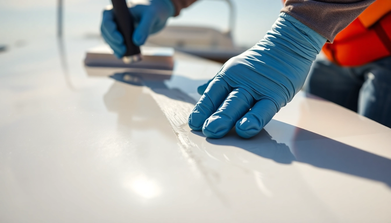 Professional applying Boots Versiegelung on boat gelcoat for high-gloss protection